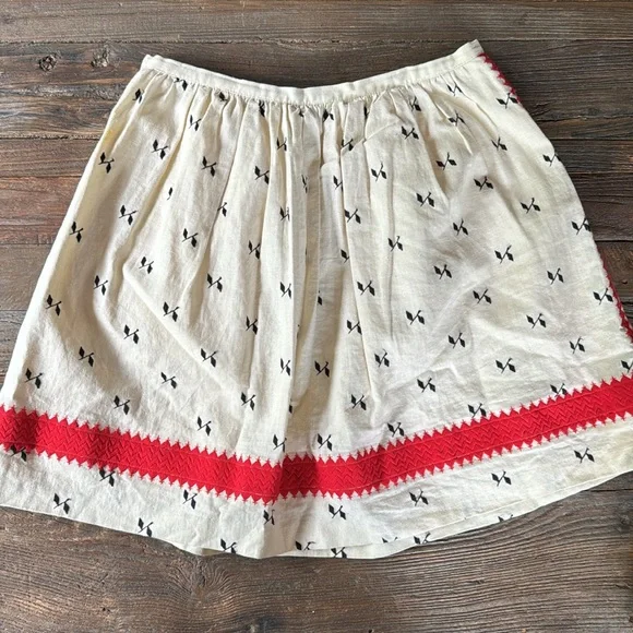 Madewell cream linen embroidered full mini skirt NWOT size 2
